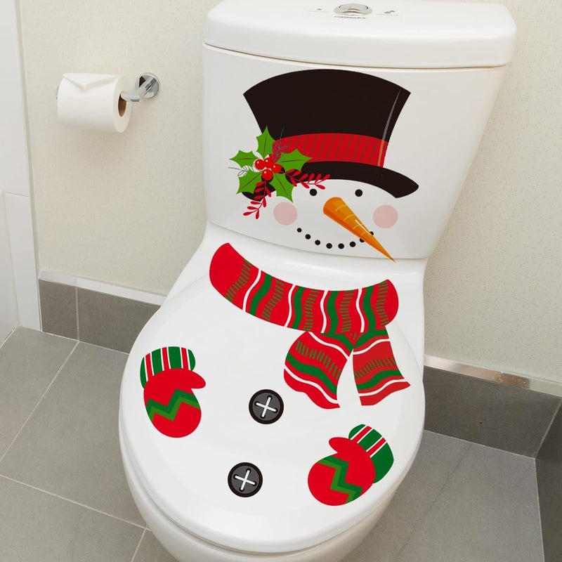 CARALL 2 Sheets Christmas Toilet Stickers Snowman Scarf Toilet Cover Decals Self-Adhesive Toilet Lid Bathroom Wall Sticker for Xmas Winter Party Home Decoration - Image 4